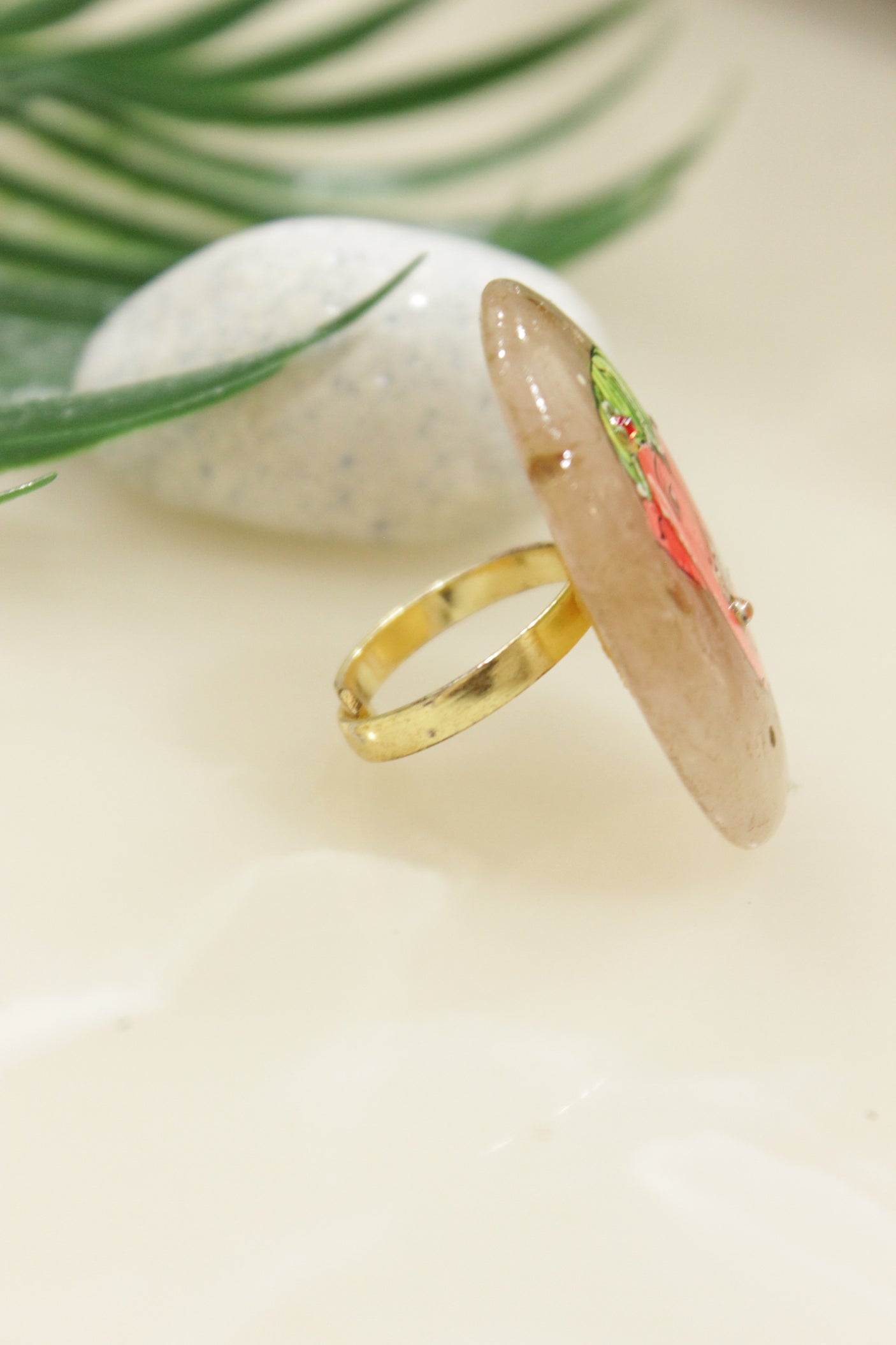 Hand Painted Marble Statement Adjustable Cocktail Ring