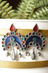 Vibrant Enamel Painted Oxidised Finish Afghani Lightweight Metal Earrings