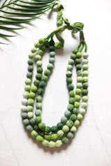 Multi-Layer Shades of Green Earthy Tones Fabric Beads Necklace