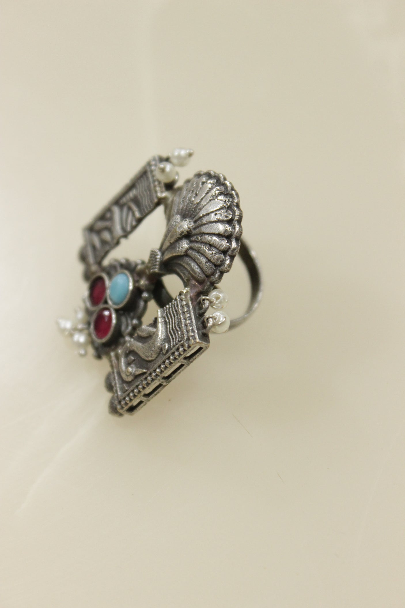 Oxidised Silver Finish Statement Adjustable Cocktail Ring