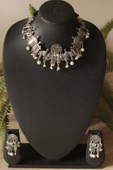 Bride Palki and Birds Premium Oxidised Finish Adjustable Length Afghani Choker Necklace Set