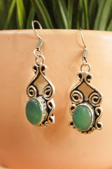 Green Onyx Natural Gemstone Silver Plated Earrings