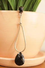 Black Spinel Gemstone Silver Long Dangler Earrings