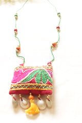 Hand Embroidered Multi-Color Rope Closure Handcrafted Fabric Necklace with Adjustable Closure