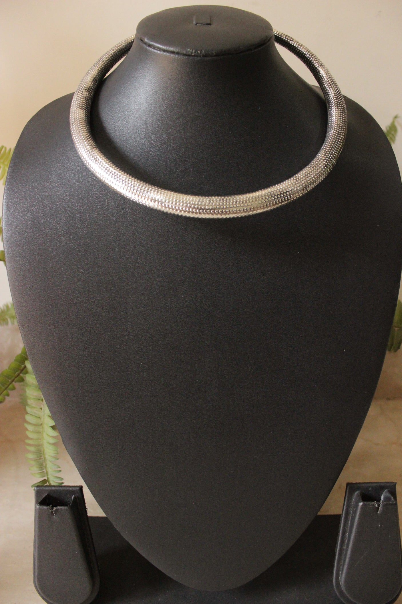 Intricately Detailed Oxidised Finish Silver Plated Hasli Necklace