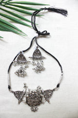 Oxidised Finish Choker Necklace Set Accentuated with Ghungroo Beads with Adjustable Closure