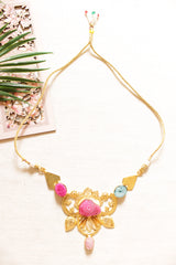 Natural Sugar Druzy Gemstones Embedded Gold Finish Dori Closure Adjustable Necklace