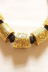 Cotton Thread and Metal Alloy Beads Matt Gold Finish Necklace