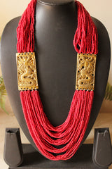 Coral Seed Beads Dragon Motif Matt Gold Finish Necklace