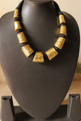 Cotton Thread and Metal Alloy Beads Matt Gold Finish Necklace