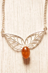 Orange Amber Gemstone Silver Plated Necklace