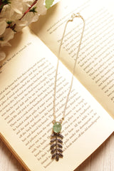 Leaf Design Green Crack Crystal Quartz Gemstone Silver Finish Necklace