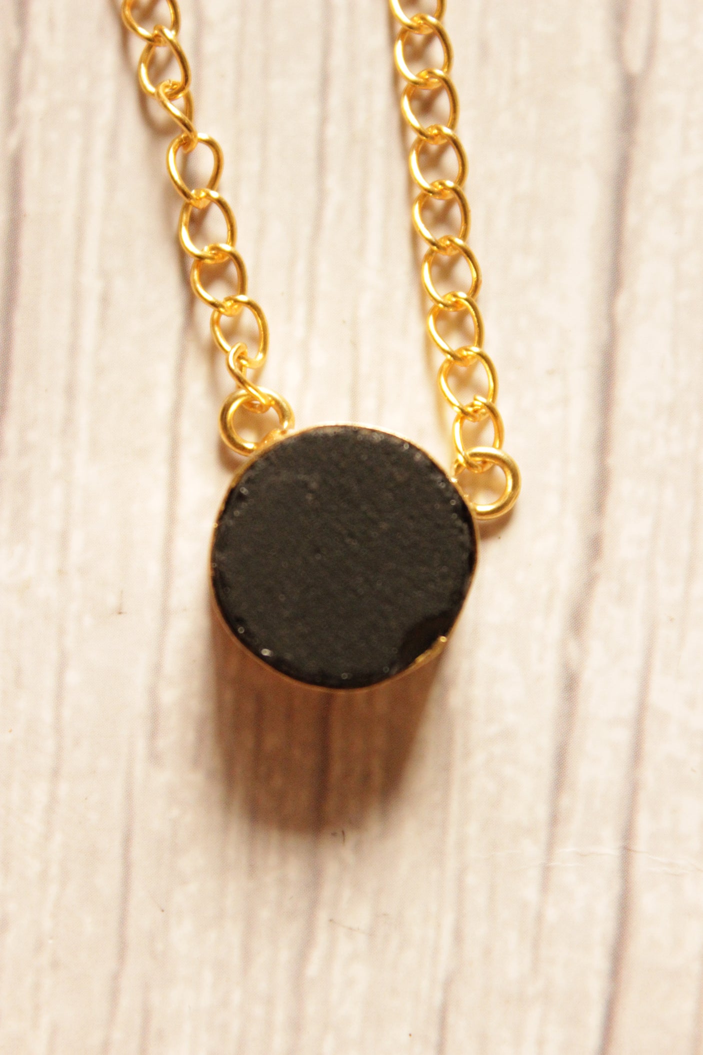 Black Spinel Rough Gemstone Gold Plated Brass Necklace