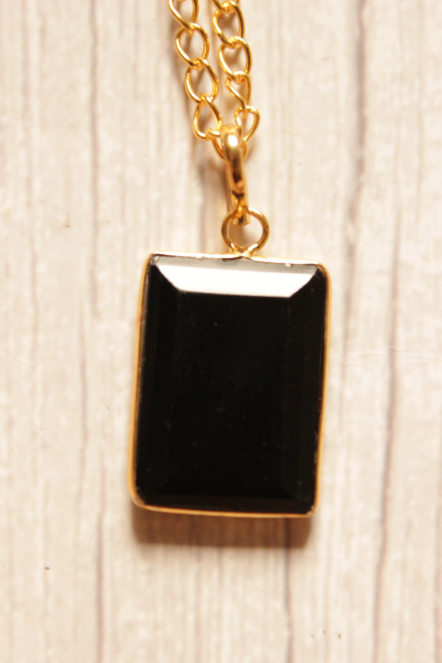 Black Spinel Gemstone Gold Plated Brass Chain Necklace