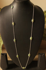 Green Chrysoprace Gemstone Silver Plated Brass Chain Necklace