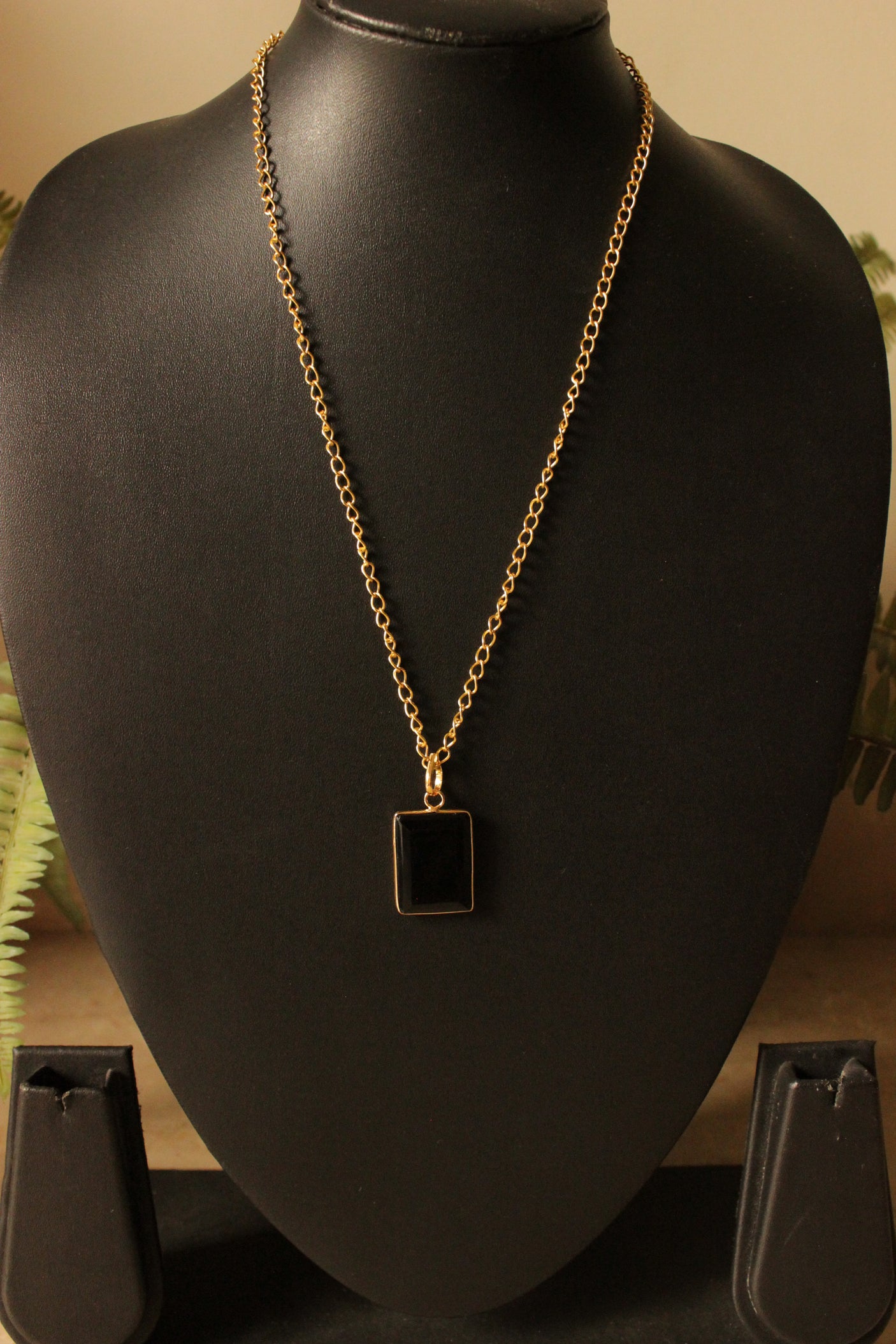 Black Spinel Gemstone Gold Plated Brass Chain Necklace