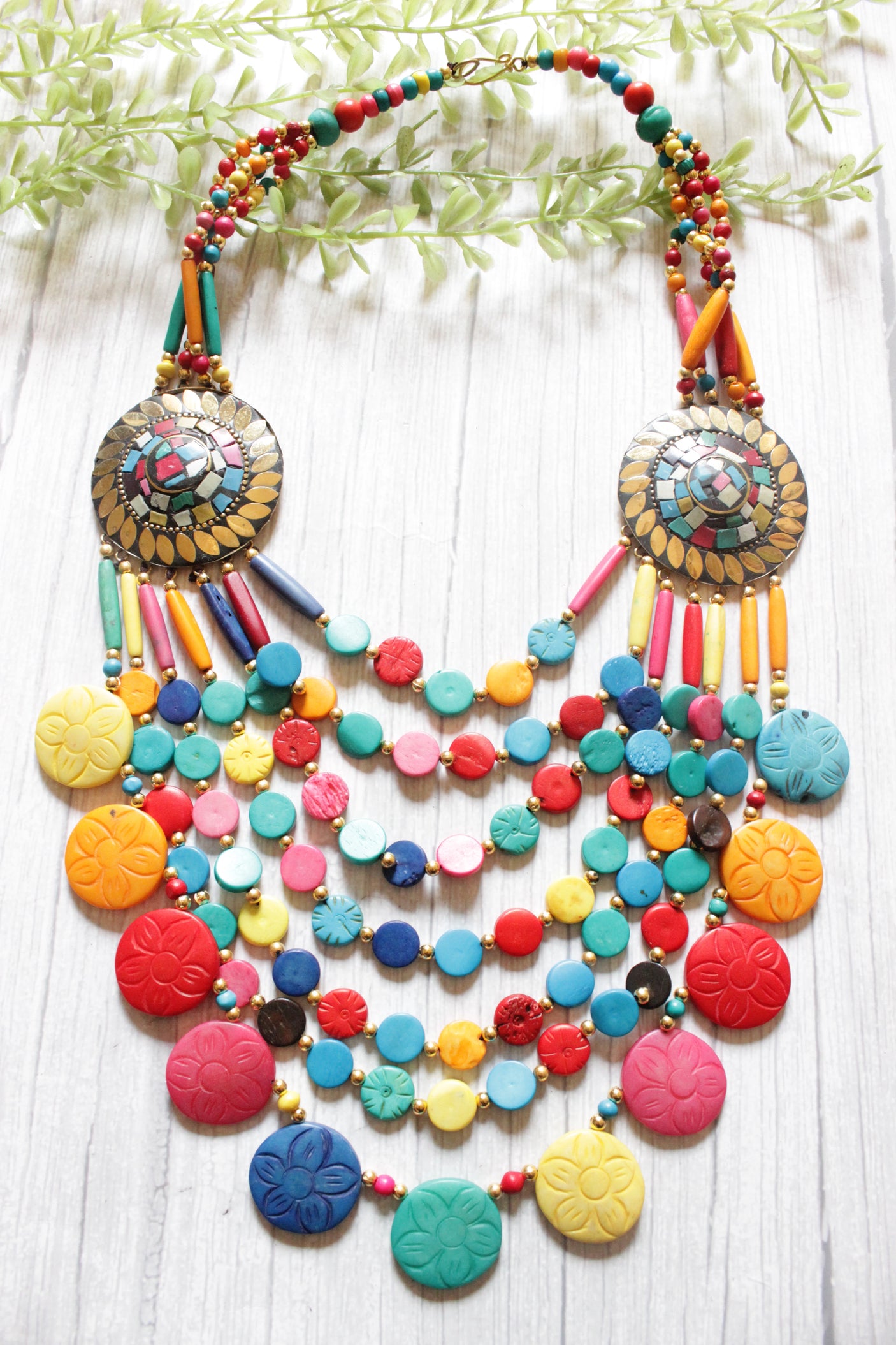 Multi-Color Bone Beads Handcrafted Multi-Layer African Tribal Necklace