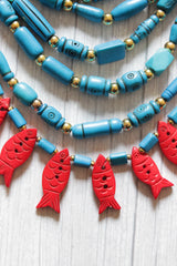 Turquoise & Red Fish Charms Bone Beads Handcrafted Multi-Layer African and Tibetan Tribal Necklace