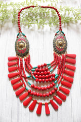 Turquoise & Red & Turquoise Bone Beads Handcrafted Multi-Layer African and Tibetan Tribal Necklace