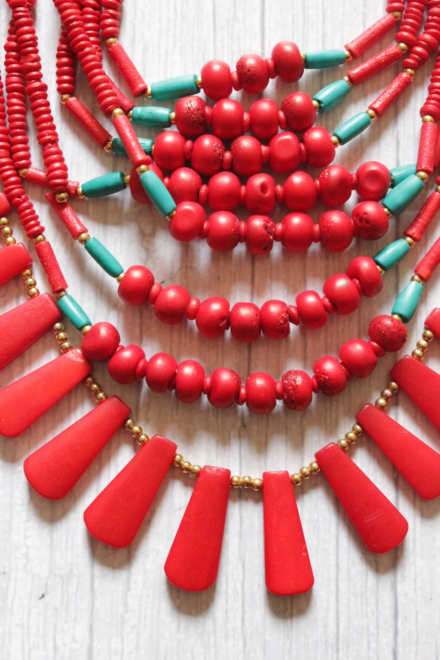 Turquoise & Red & Turquoise Bone Beads Handcrafted Multi-Layer African and Tibetan Tribal Necklace