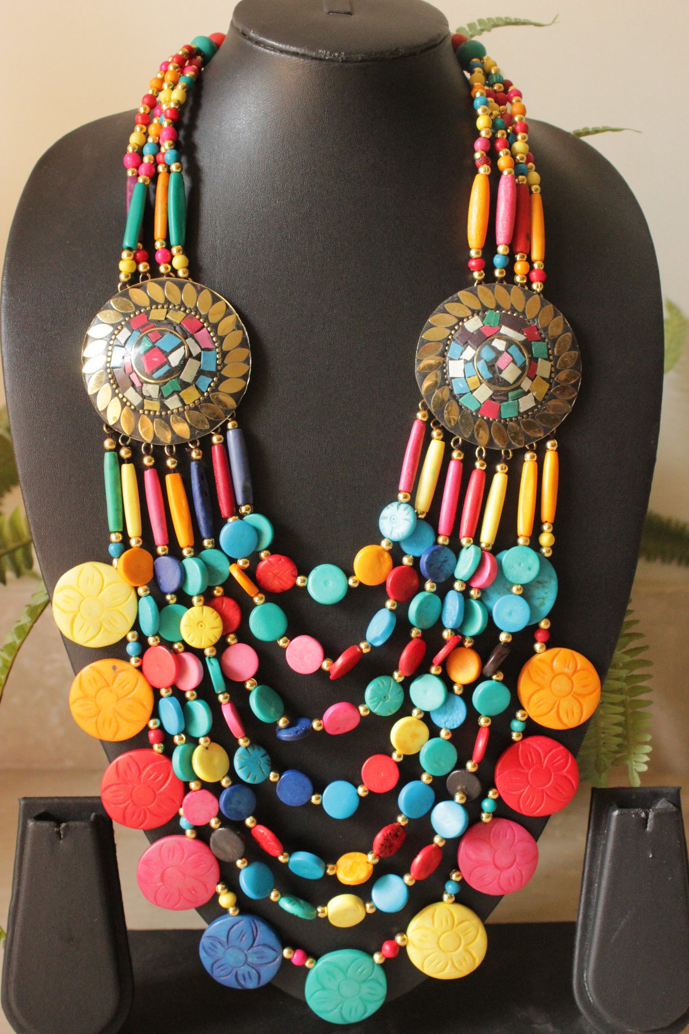 Multi-Color Bone Beads Handcrafted Multi-Layer African Tribal Necklace