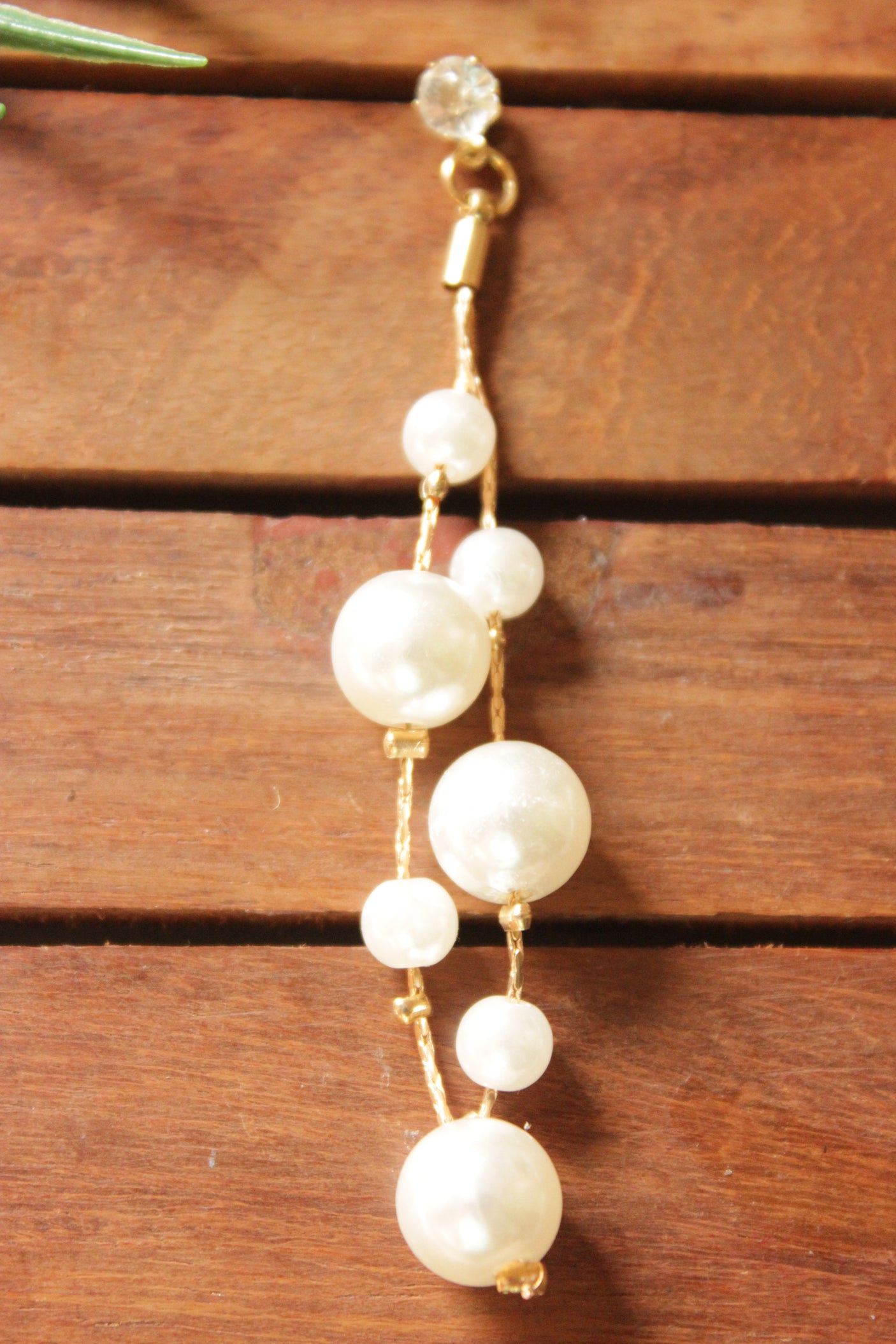 Gold Toned Long Tassels Pear Stone Earrings