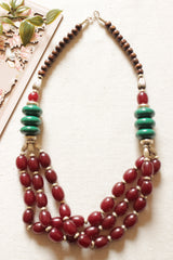 Maroon and Turquoise Brass and Resin Beads Necklace