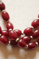 Maroon and Turquoise Brass and Resin Beads Necklace