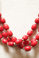 Red and Turquoise Brass and Resin Beads Necklace