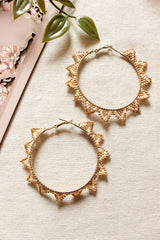 Ivory and Gold Seed Beads Handmade Beaded Hoop Earrings