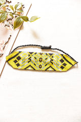 Yellow and Black Seed Beads Handmade Beaded Bracelet with Adjustable Length