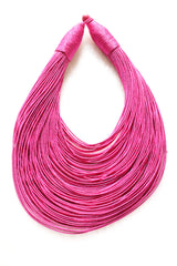 Fuchsia Handmade Silk Threads Multi-Layer Statement African Choker Necklace