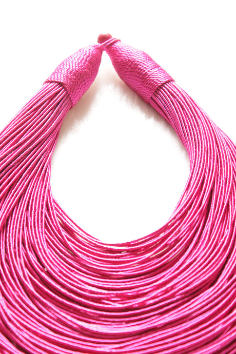 Fuchsia Handmade Silk Threads Multi-Layer Statement African Choker Necklace