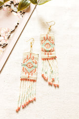 Ivory and Orange Earthy Tones Seed Beads Handmade Beaded Dangler Earrings