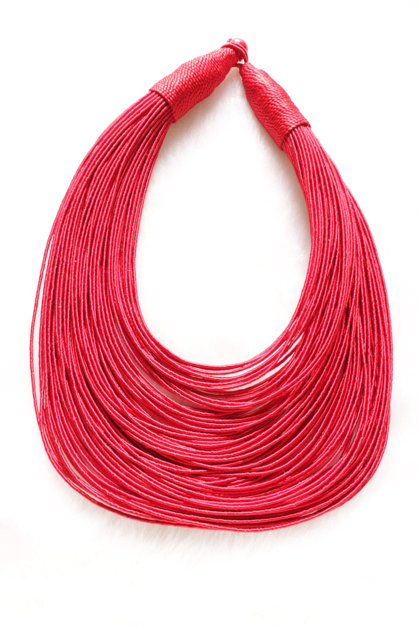 Red Handmade Silk Threads Multi-Layer Statement African Choker Necklace