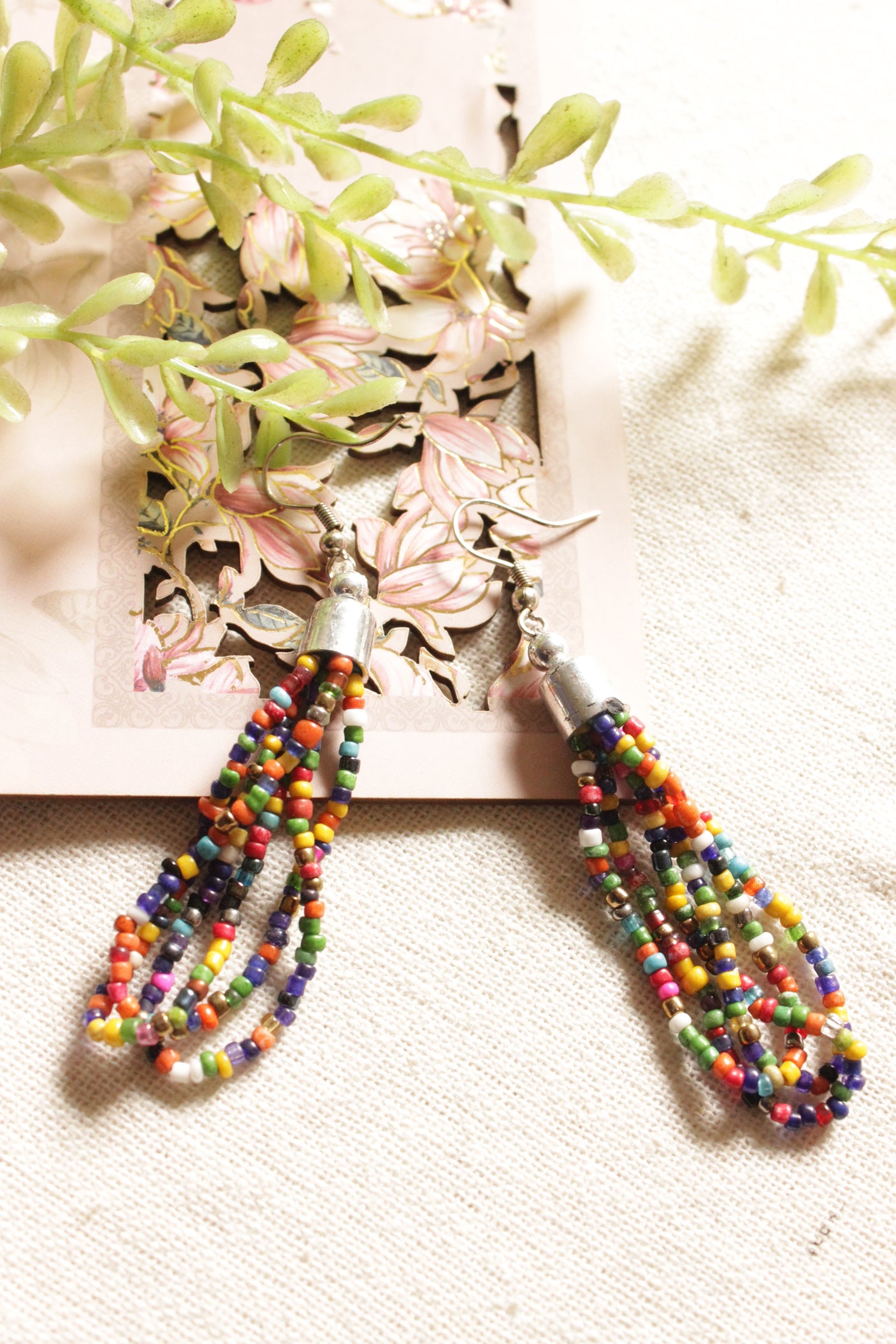 Multi-Color Beaded Multi Layered Necklace Set with Metal Detailing