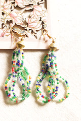 Vibrant Peacock Colors Beaded Multi-Layer Chain Closure Necklace Set