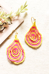 Vibrant Yellow and Pink Beads Tear Drop Shape Hand Braided Dangler Earrings