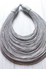 Silver Grey Handmade Silk Threads Multi-Layer Statement African Choker Necklace