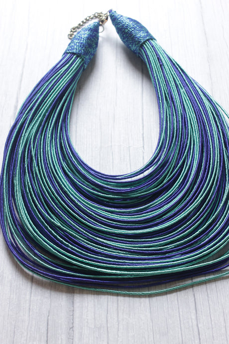 Shades of Blue Handmade Silk Threads Multi-Layer Statement African Choker Necklace