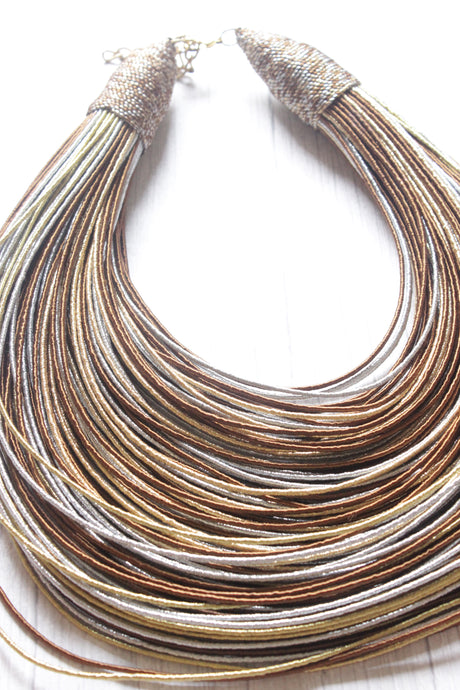 Grey & Brown Handmade Silk Threads Multi-Layer Statement African Choker Necklace