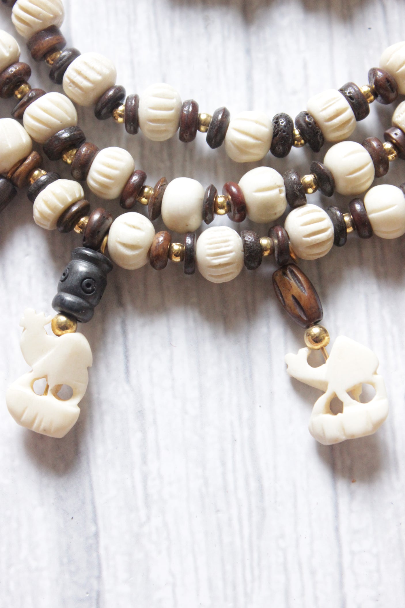 Wooden Beads Abstract Motifs Handcrafted Statement African Tribal Necklace