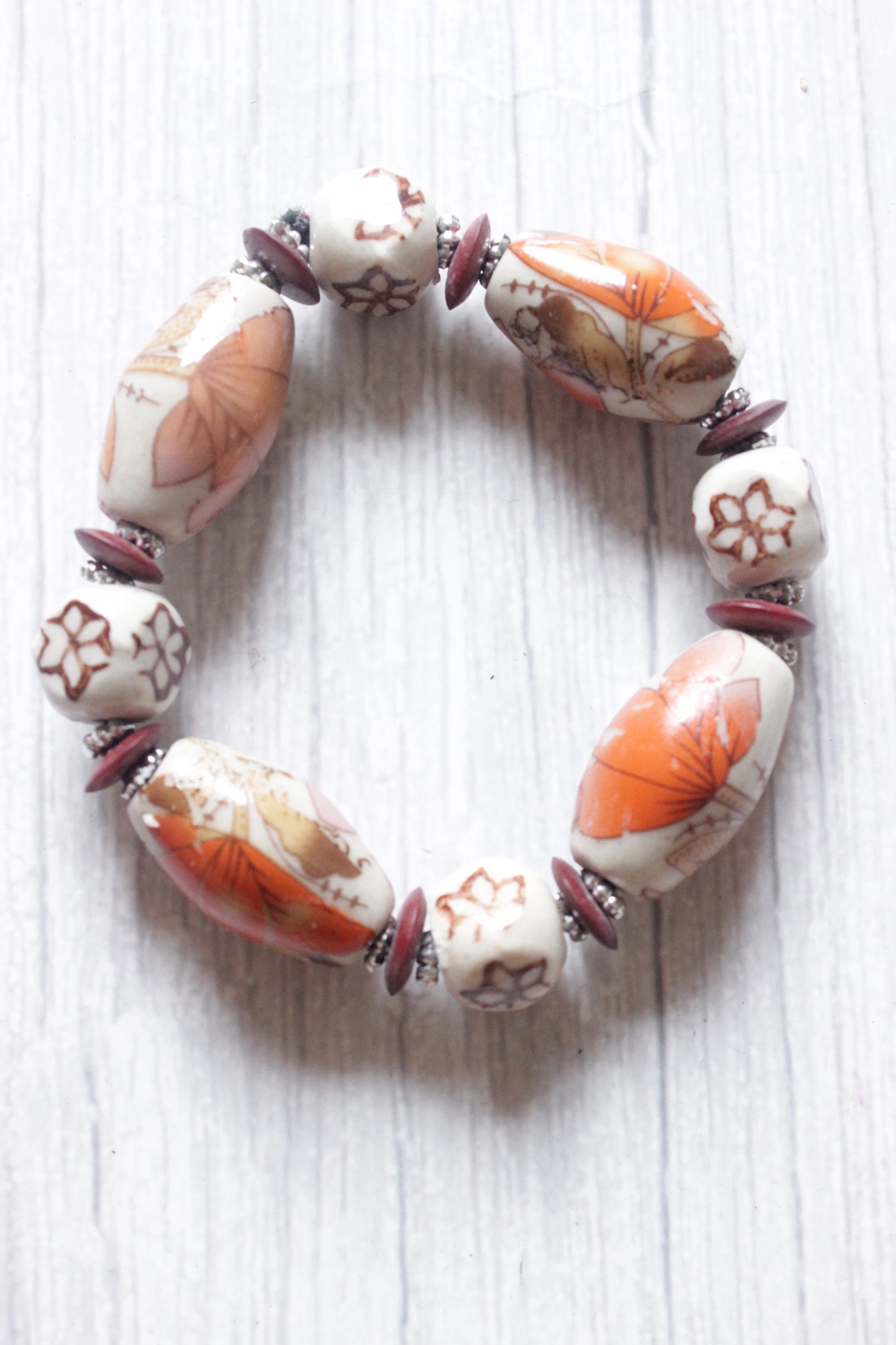 Hand Painted Flower Motifs Natural Stones Bracelet