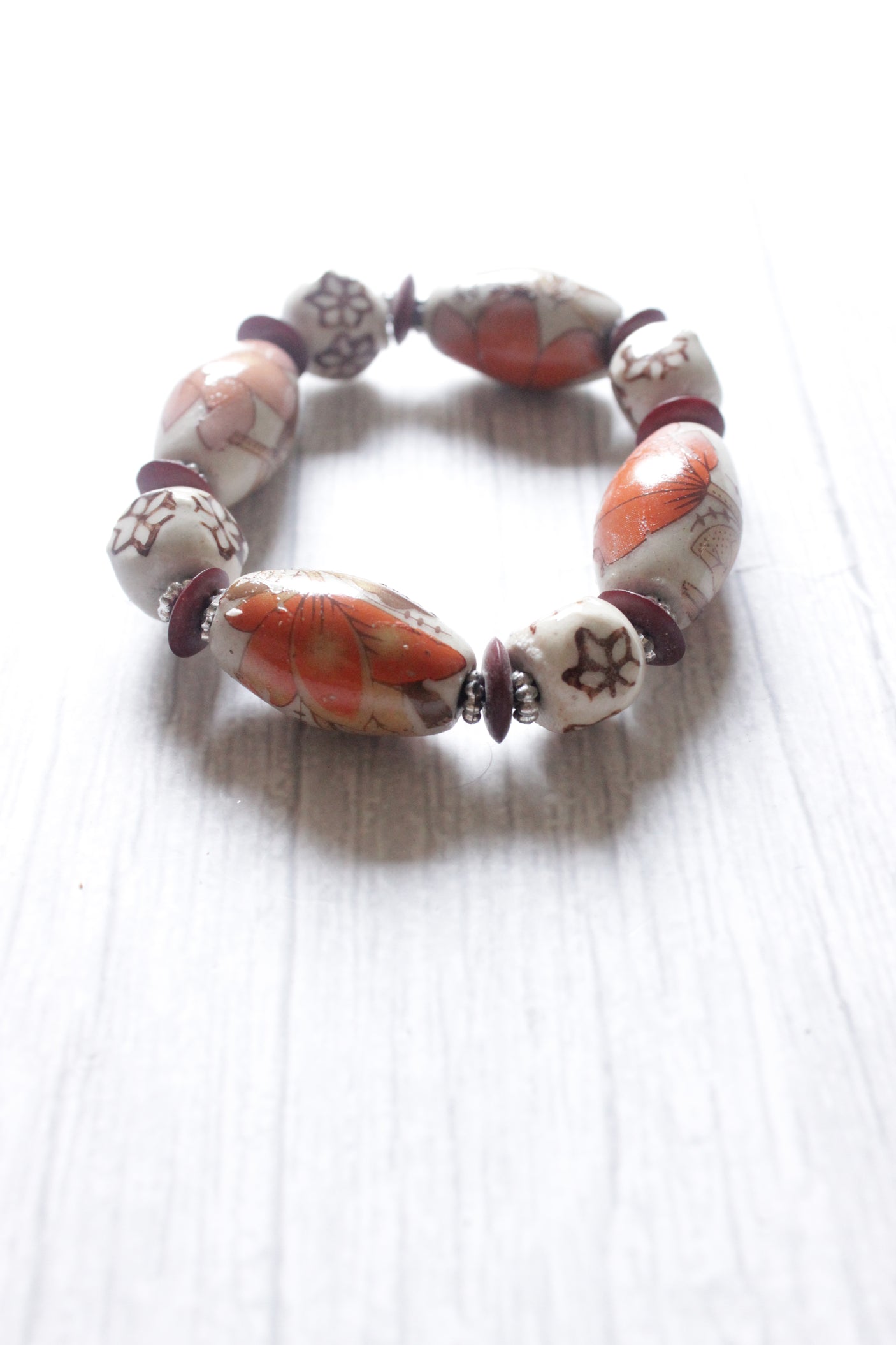 Hand Painted Flower Motifs Natural Stones Bracelet