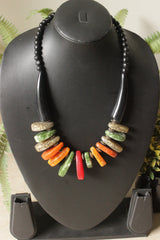 Multi-Color Abstract Shapes Acrylic Beads Hand Braided Necklace