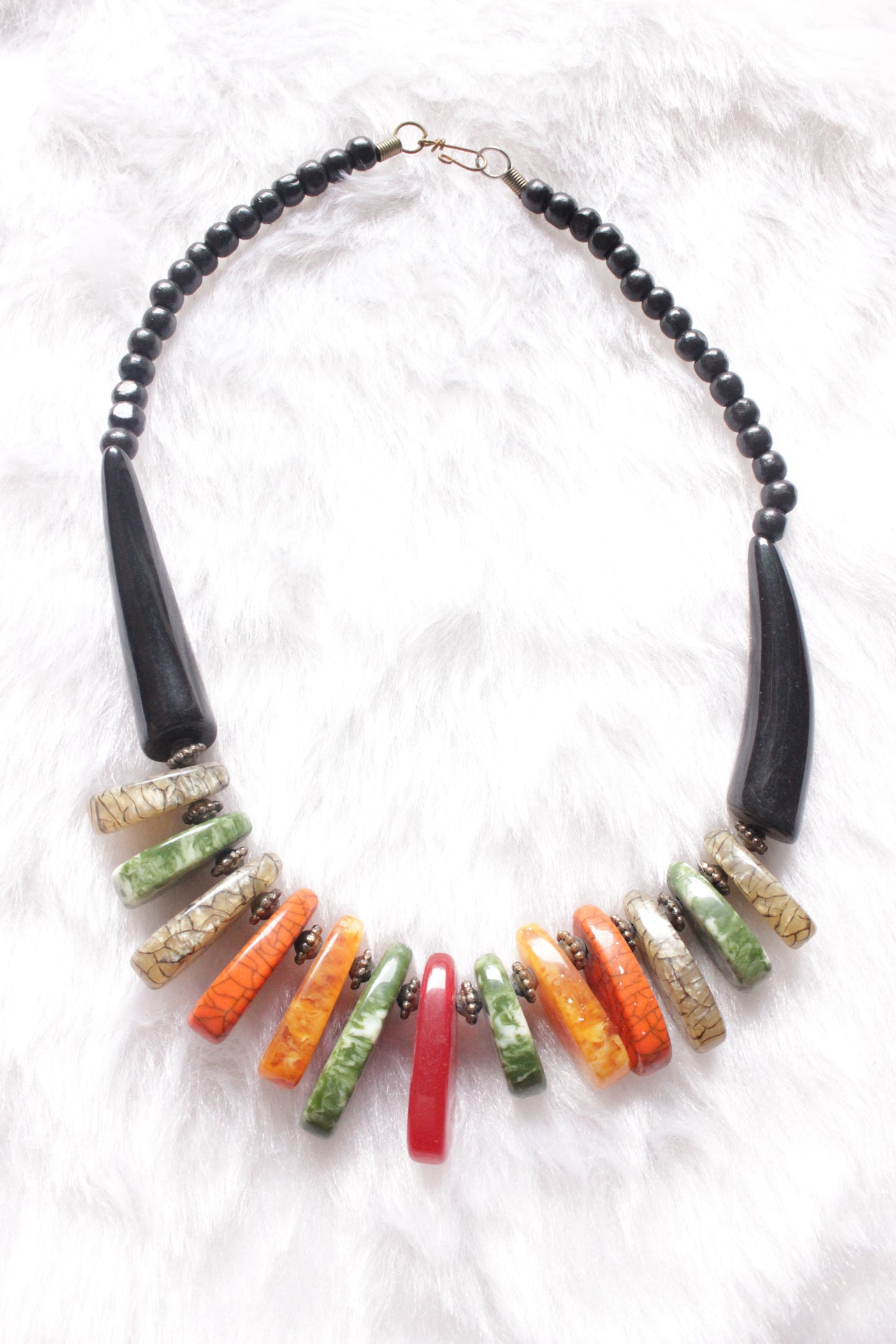 Multi-Color Abstract Shapes Acrylic Beads Hand Braided Necklace