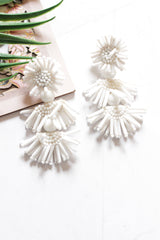 White Sun Shape 3 Layer Dangler Earrings