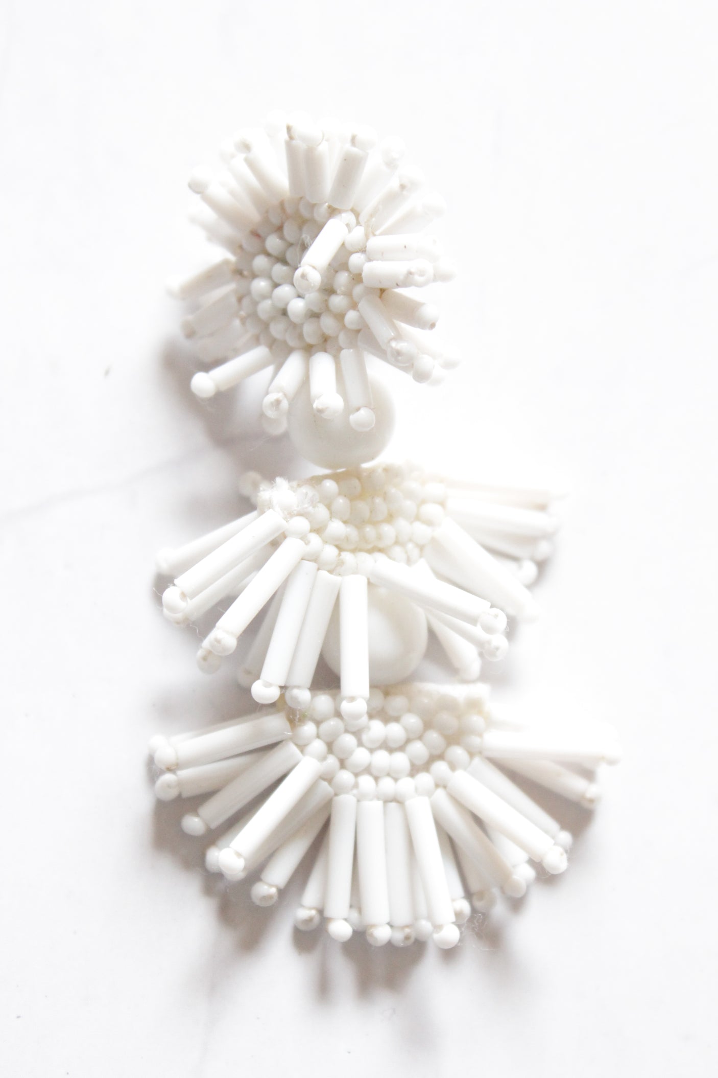 White Sun Shape 3 Layer Dangler Earrings