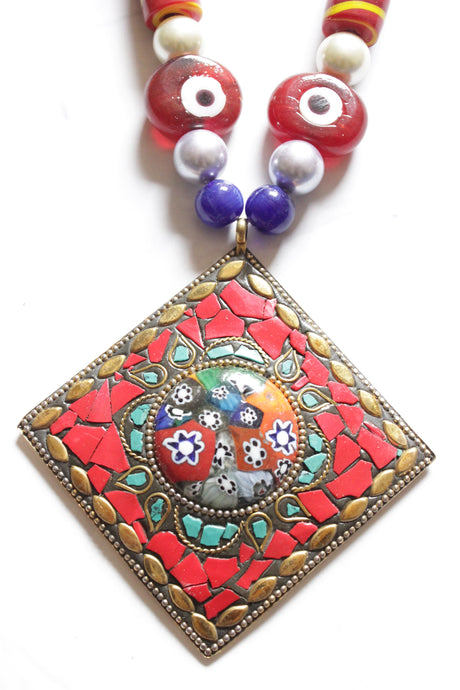 Tibetan Pendant Red Evil Eye Handmade Necklace