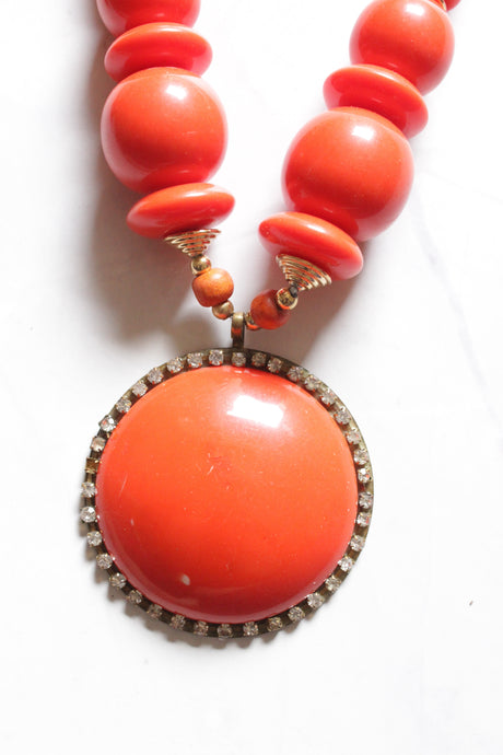 Orange Acrylic Beads Handmade Necklace Set